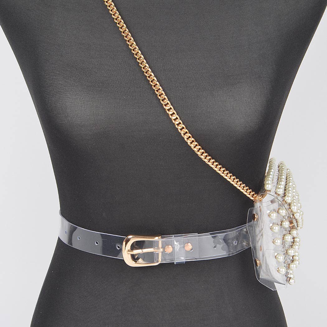 Rhinestone Clear Belt Bag W/Chain PB8633