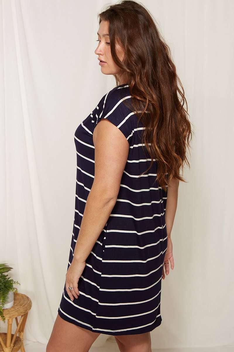 PLUS STRIPE V-NECK TEE DRESS