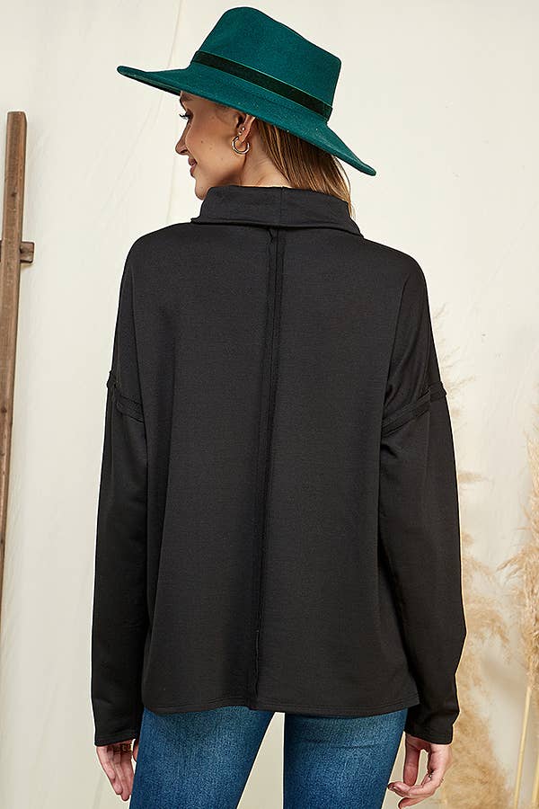 CFT1356L - DRAPE HIGH NECK LOOSE FIT LONG SLEEVE TOP