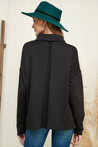 CFT1356L - DRAPE HIGH NECK LOOSE FIT LONG SLEEVE TOP