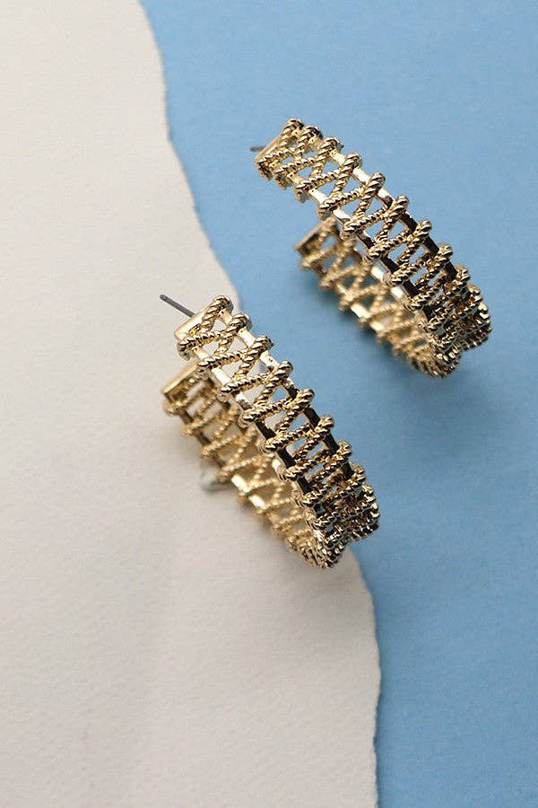 ARTISANAL WEAVE GOLD HOOP EARRINGS | 31E23351
