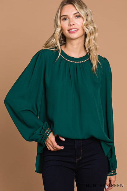 64556W-Women's Soft Ladder Trim Detailed Top