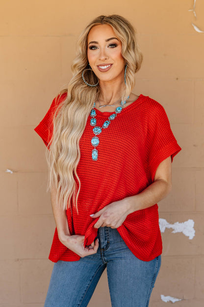 Round Neckline Crochet Poncho Sleeve Top: NAVY / S/M