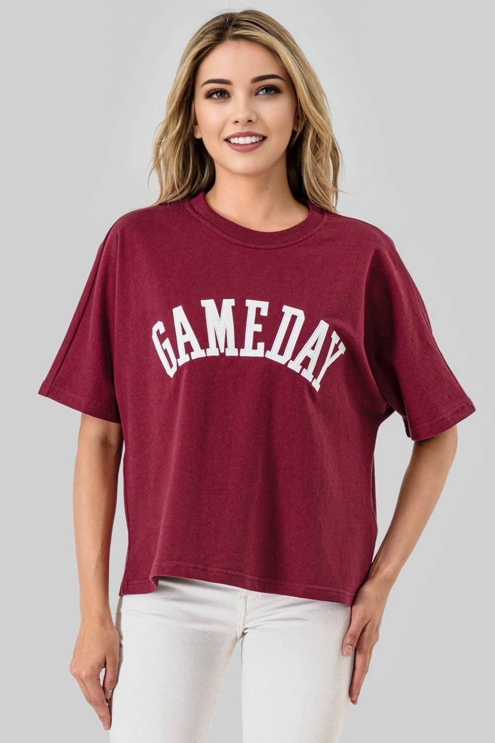 GAMEDAY Embroidered Applique Top Burgundy