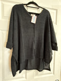 PLUS 3/4 SLEEVE V-NECK HI-LOW HEM JACQUARD SWEATER