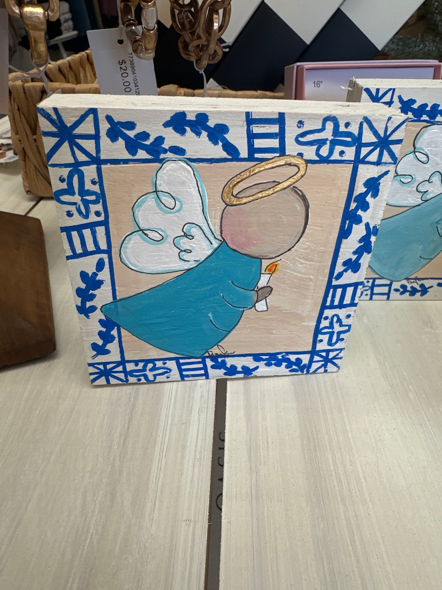 HANDPAINTED ANGEL WOODEN BLOCK