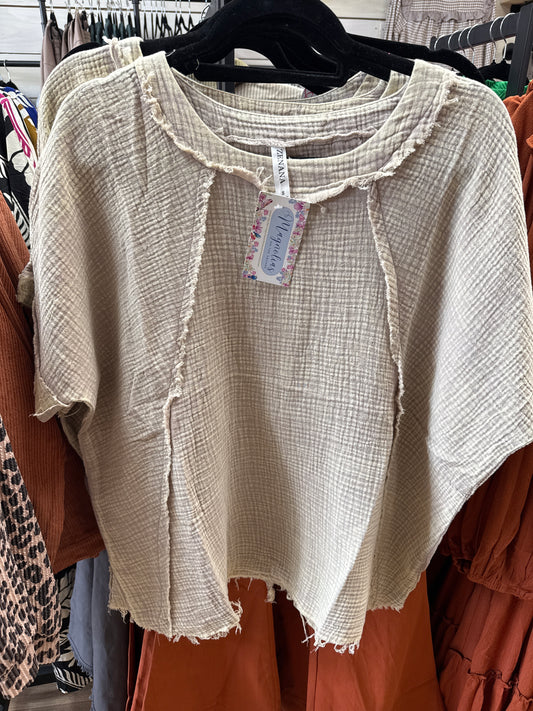 WASHED DOUBLE GAUZE RAGLAN SLEEVE SHIRT