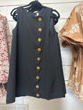 SLEEVELESS METAL BUTTON DRESS
