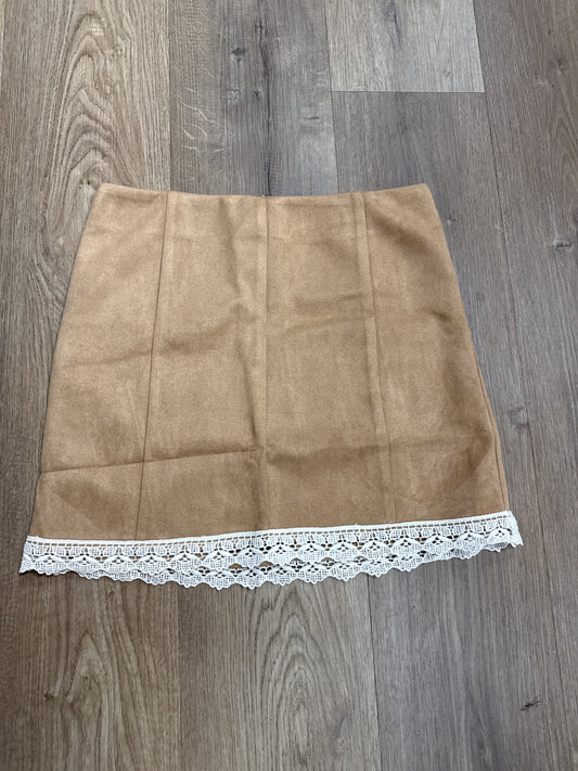CROCHET TRIMMED SUEDE SKIRT