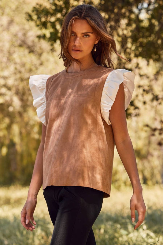 CAMEL SUEDE RUFFLE
