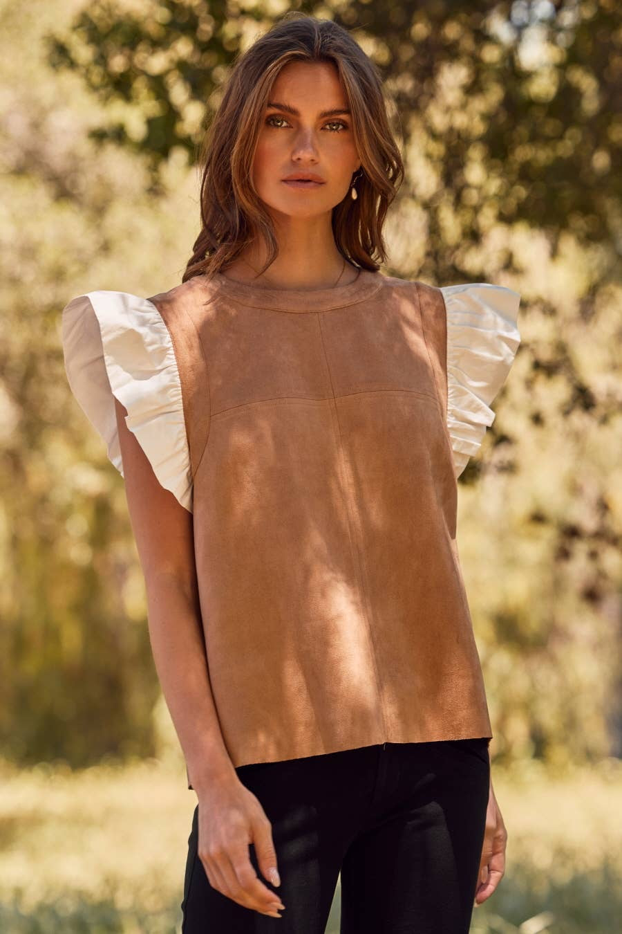 CAMEL SUEDE RUFFLE