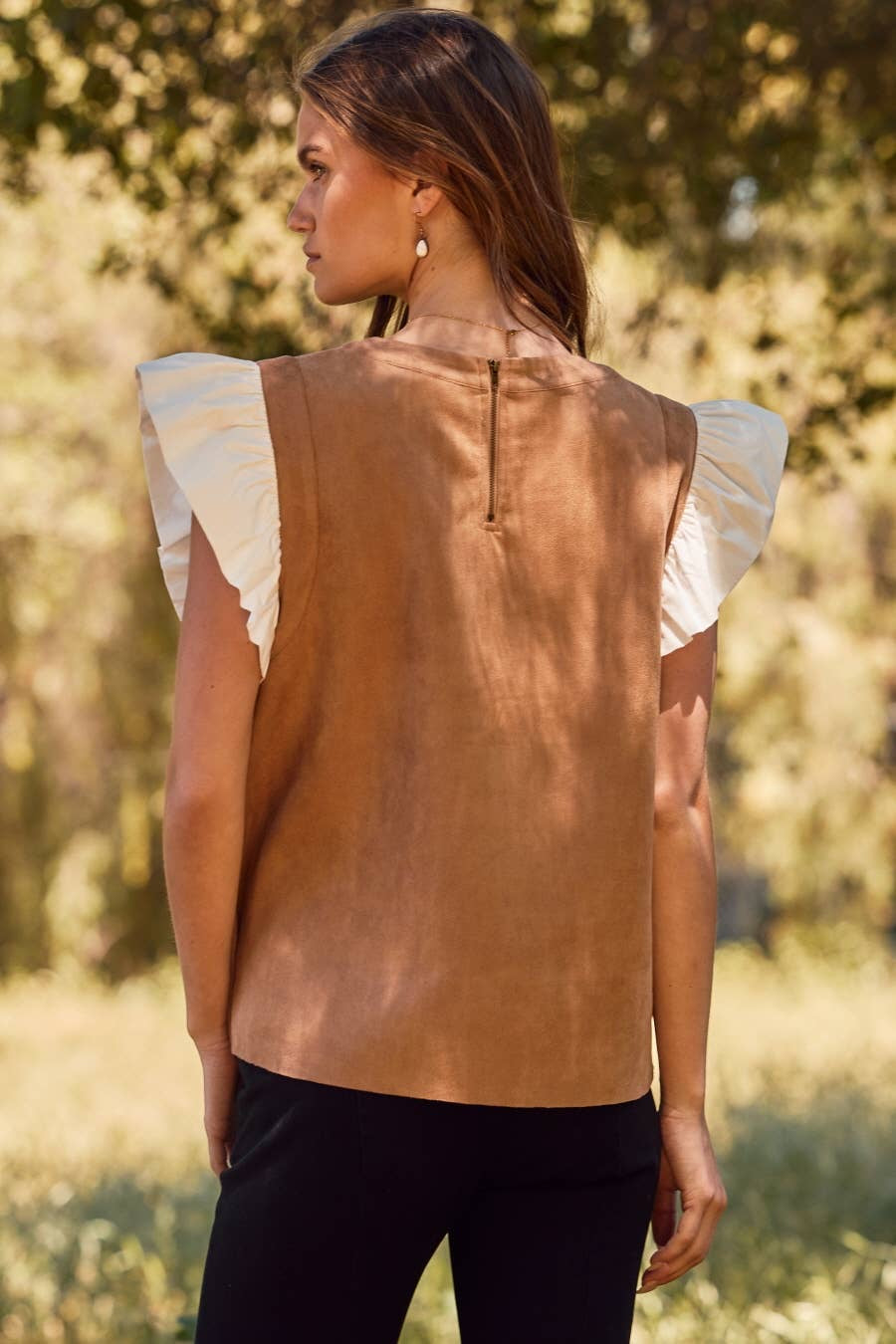 CAMEL SUEDE RUFFLE