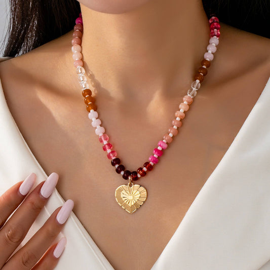 MULTI BEADED CHAIN HEART CHARM NECKLACE | 80N92630