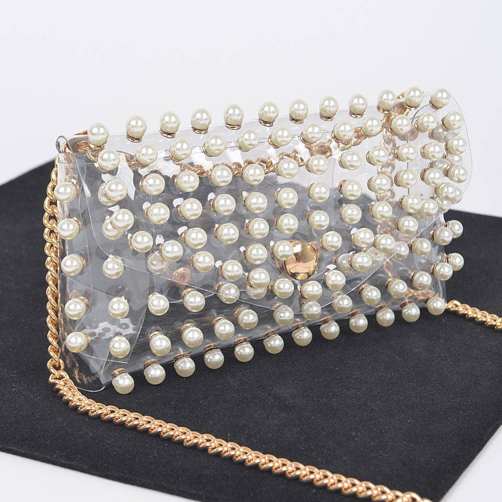 Rhinestone Clear Belt Bag W/Chain PB8633