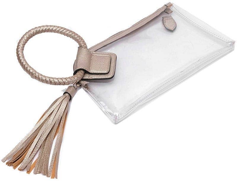 AD205T See Through Clear Cuff Handle Tassel Wristlet Crossbody