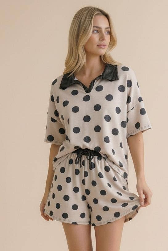 Plus Polka Dot Color Block Loose Fit Lounge Set