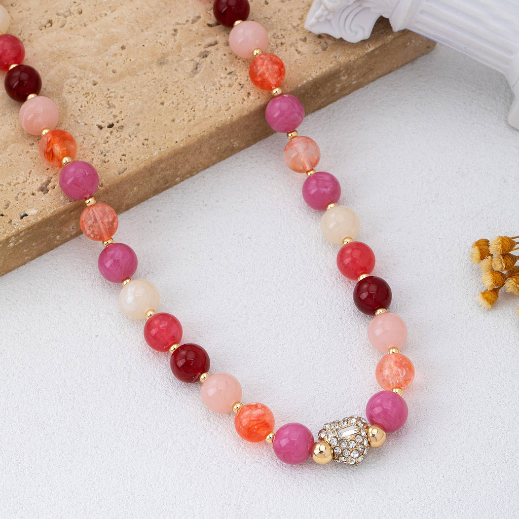 Rose & Berry Beaded  Heart Crystal Ball Necklace | 80N92958