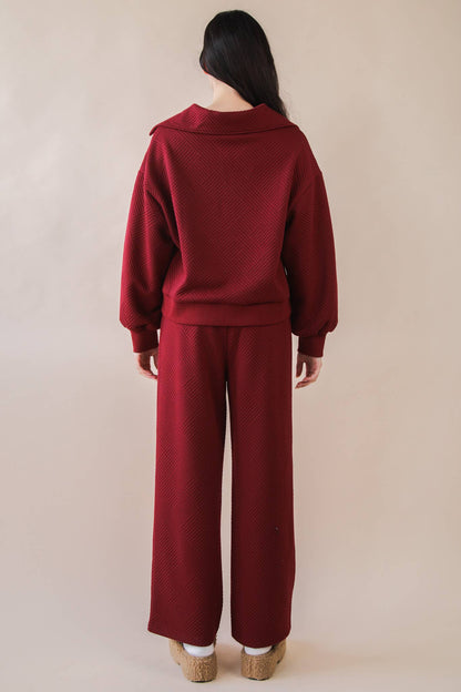 NT12404SET-Textured Knit Casual Comfy Top & Pants Set