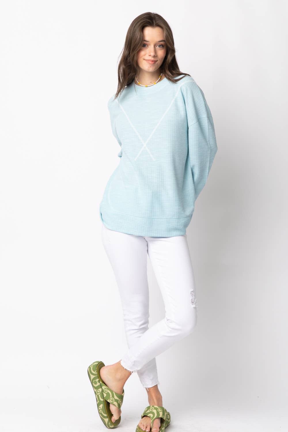 NT10897-Ribbed Knit V Stitch Top