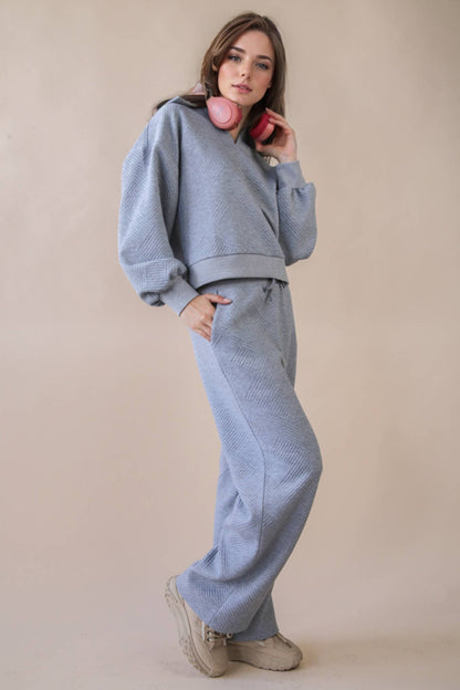 NT12404SET-Textured Knit Casual Comfy Top & Pants Set