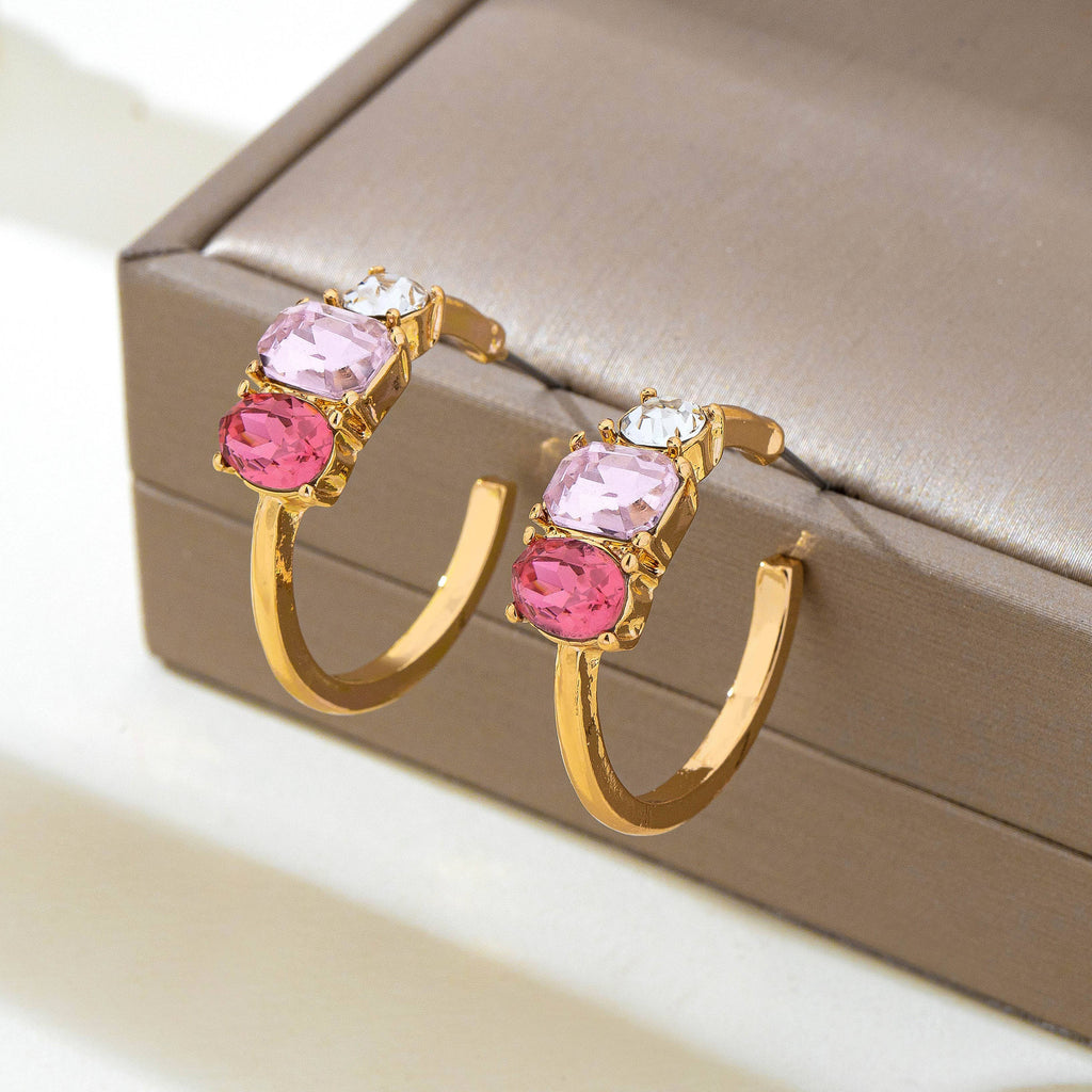 Rosy Gradient Crystal Hoop Earrings | 80E62449