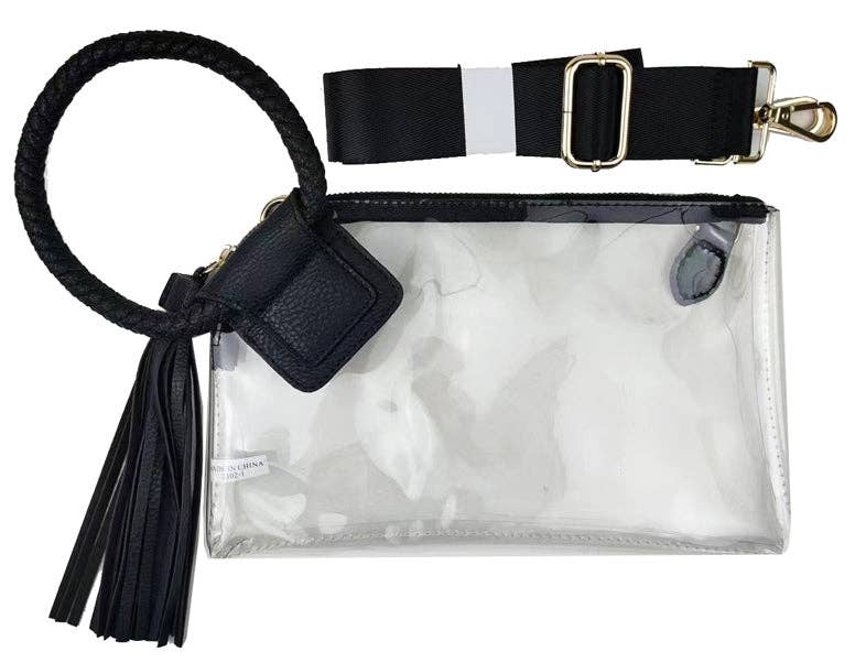 AD205T See Through Clear Cuff Handle Tassel Wristlet Crossbody
