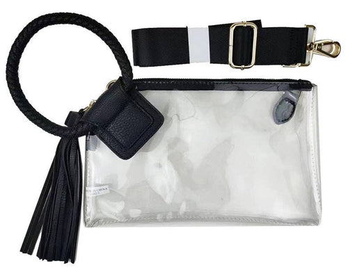 AD205T See Through Clear Cuff Handle Tassel Wristlet Crossbody