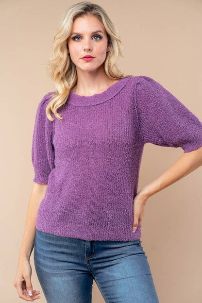 T10232 Half Sleeve Solid Knit Top