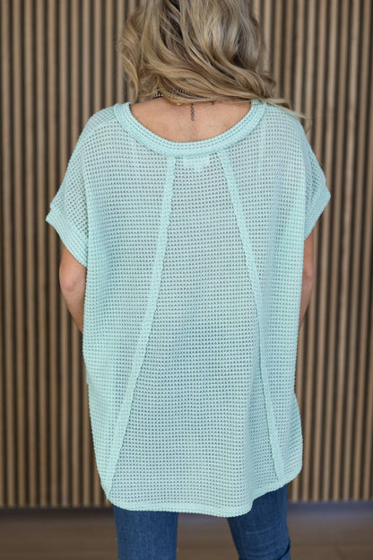 Round Neckline Crochet Poncho Sleeve Top: NAVY / S/M