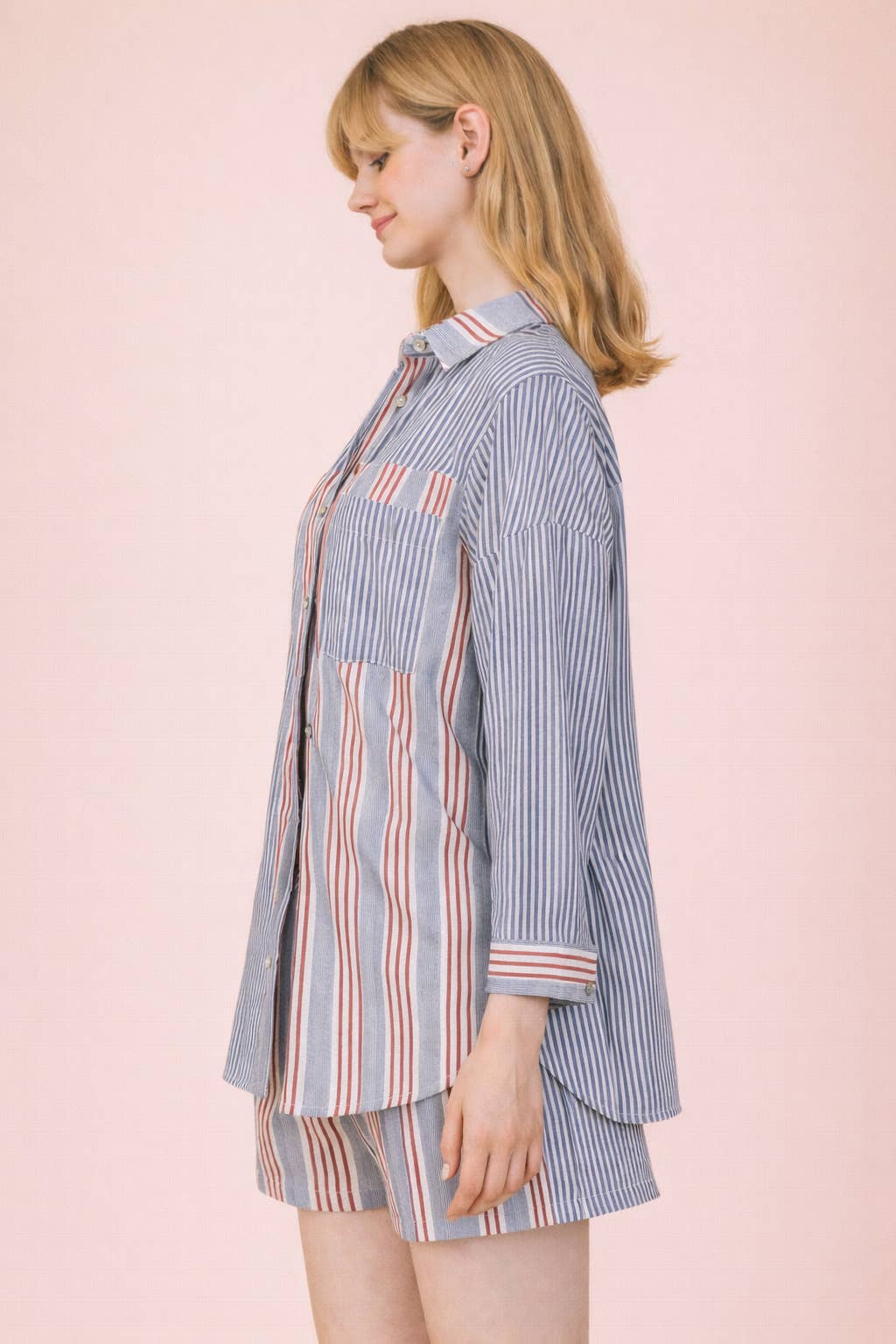 Stripe Woven Shirt Top & Shorts Set