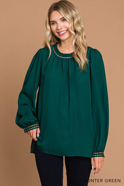 64556W-Women's Soft Ladder Trim Detailed Top