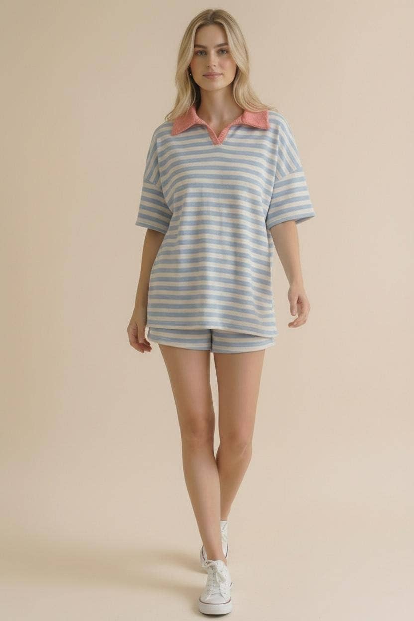 Stripe Color Block Loose Fit Lounge Wear Set