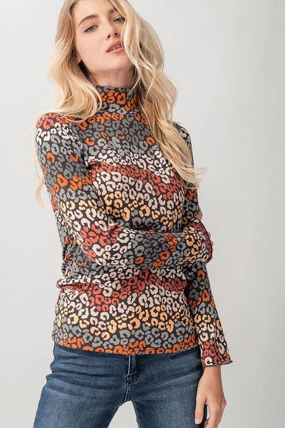 RUST LEOPARD TURTLE NECK: MULTI / S-M-L(2-2-2)