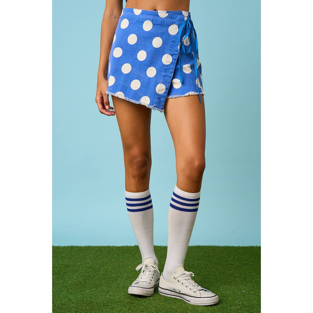 GAME DAY POLKA DOT OVERLAY WRAP FRONT MINI SKORT