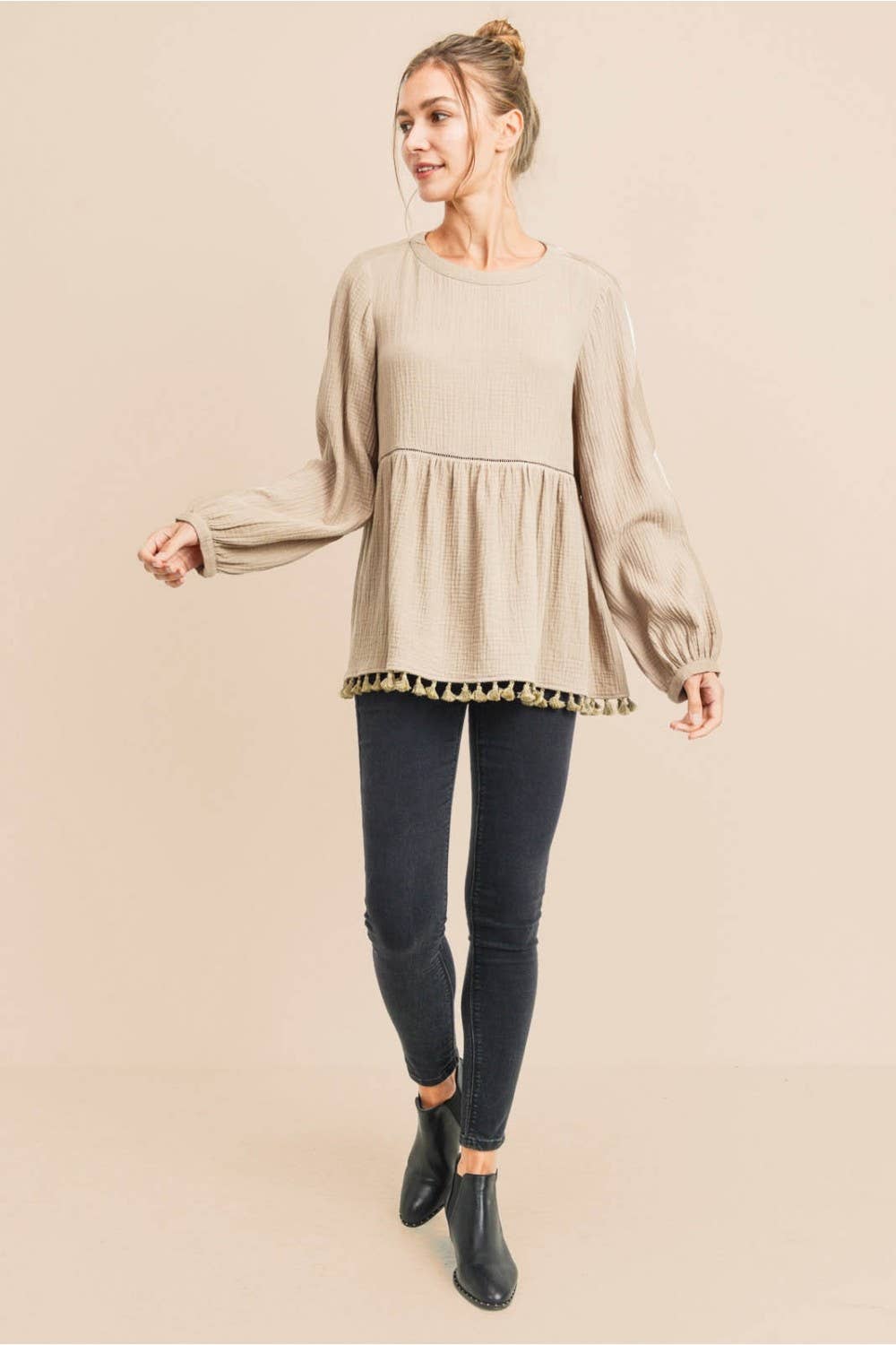 COTTON GUAZE BABYDOLL TOP