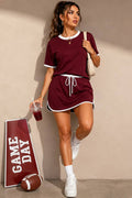 Contrast Trim Knit Game Day Skort Set
