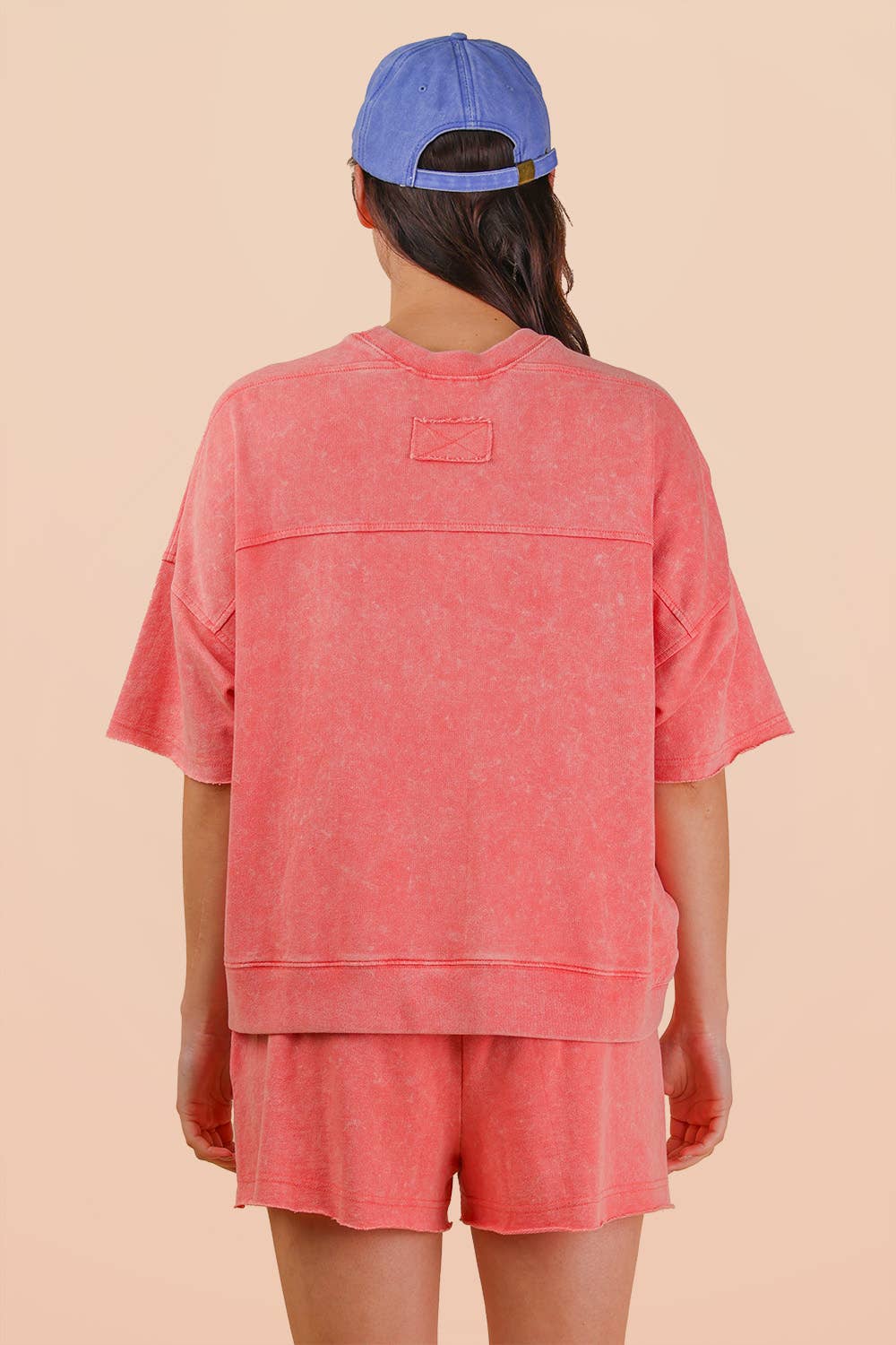 NT12429SETX-PLUS SIZE Mineral Washed Knit Casual Top & Shorts