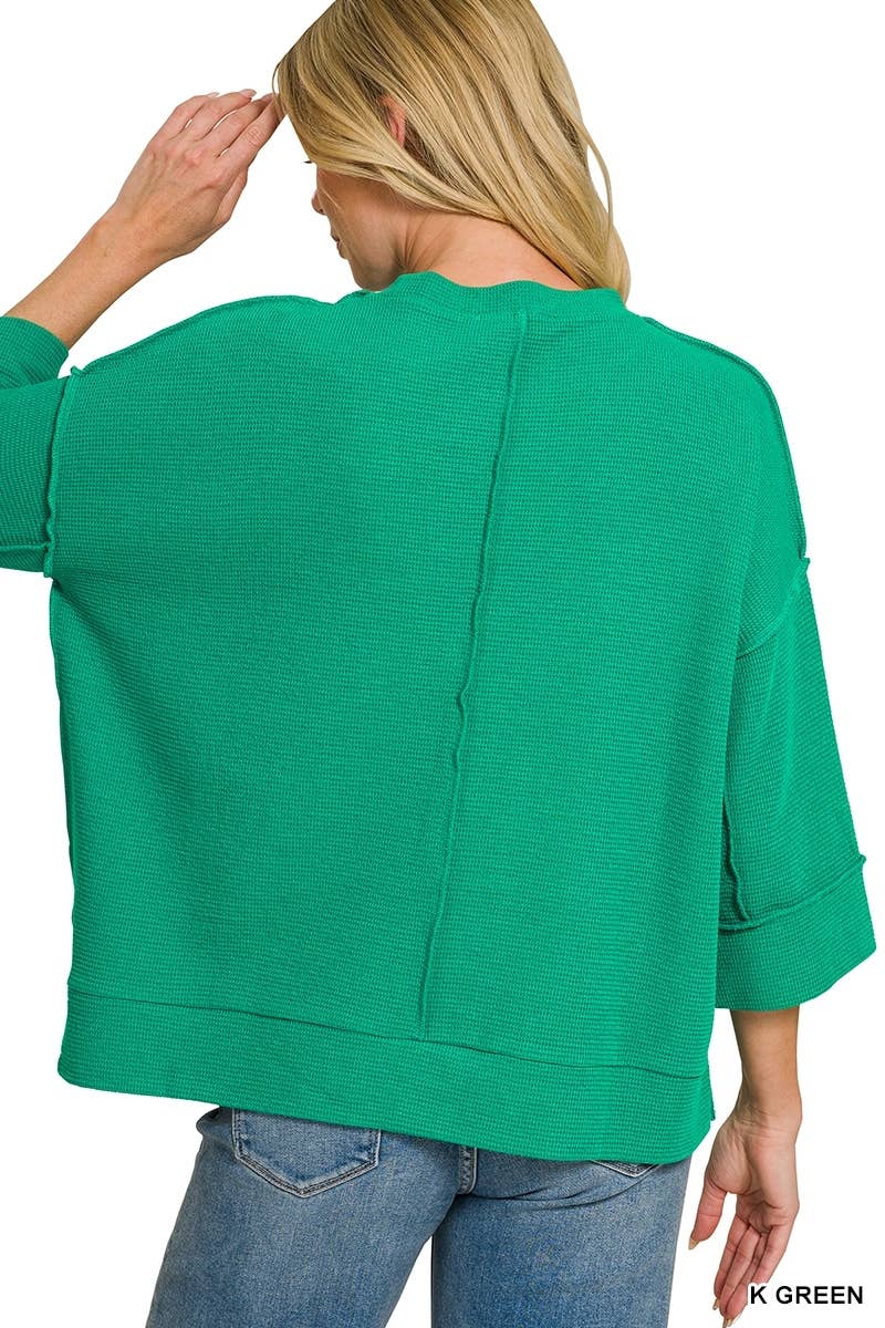 Double Knit 3/4 Sleeve Top w/ Exposed Seams - Zenana