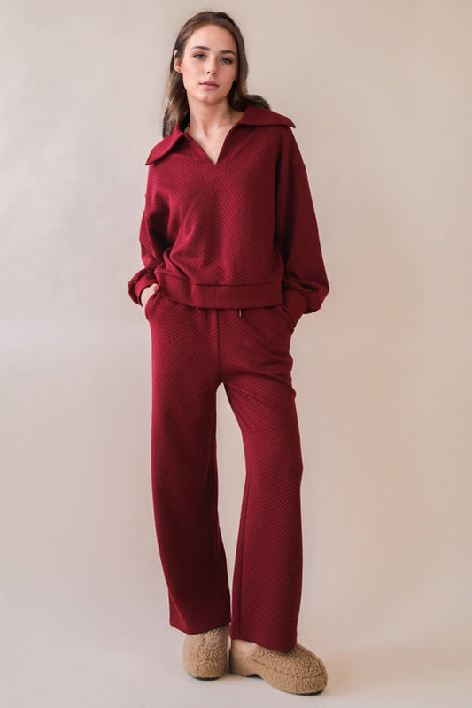 NT12404SET-Textured Knit Casual Comfy Top & Pants Set