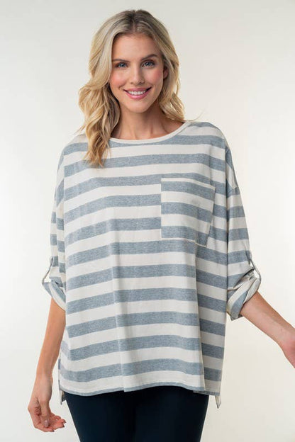 T25115 Short Sleeve Striped Knit Top
