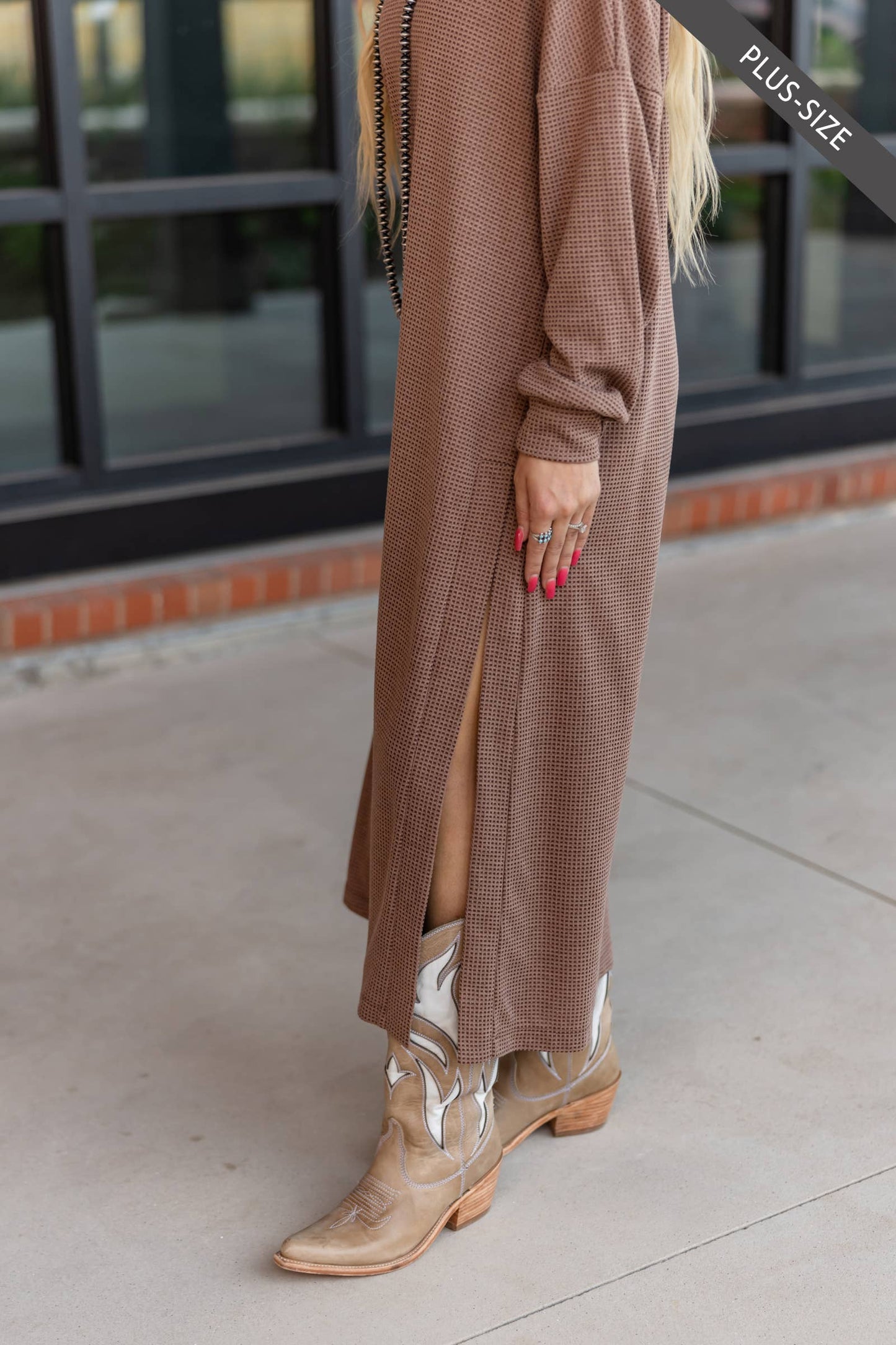 PLUS SIZE Waffle Knit Thermal Duster