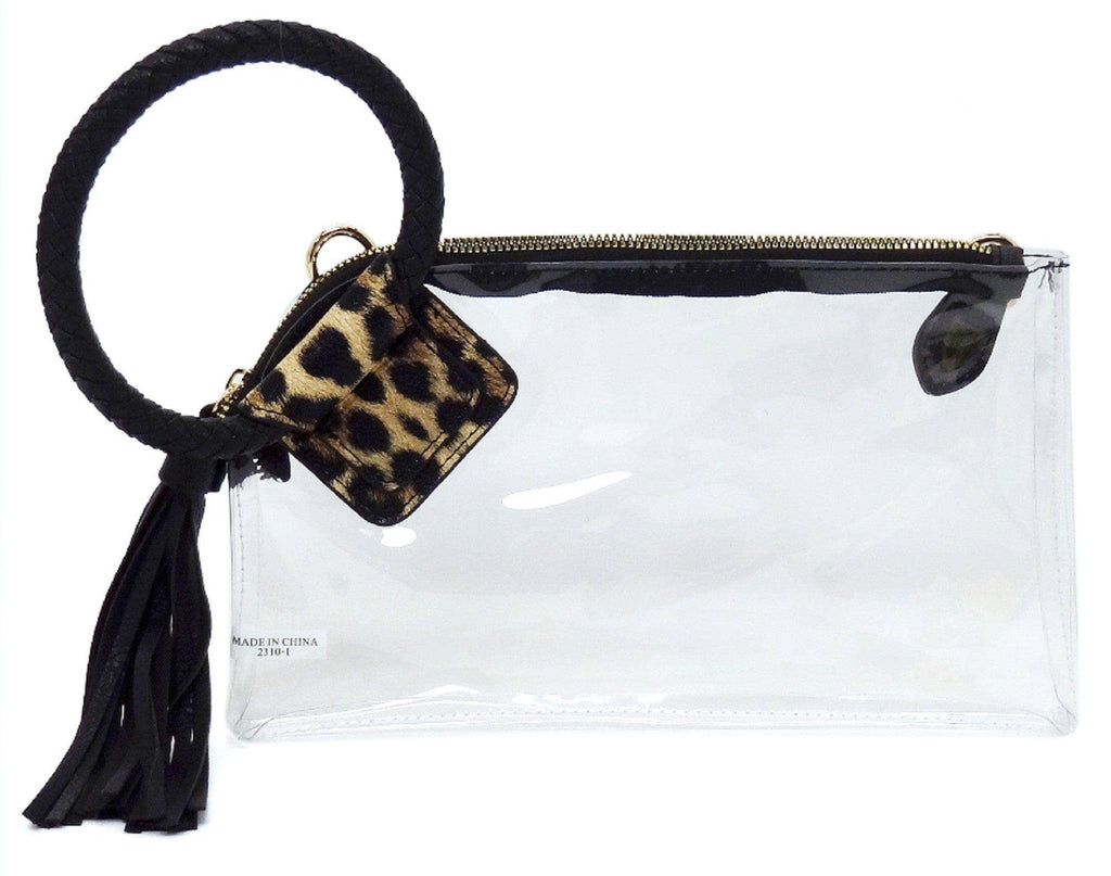 AD205T See Through Clear Cuff Handle Tassel Wristlet Crossbody