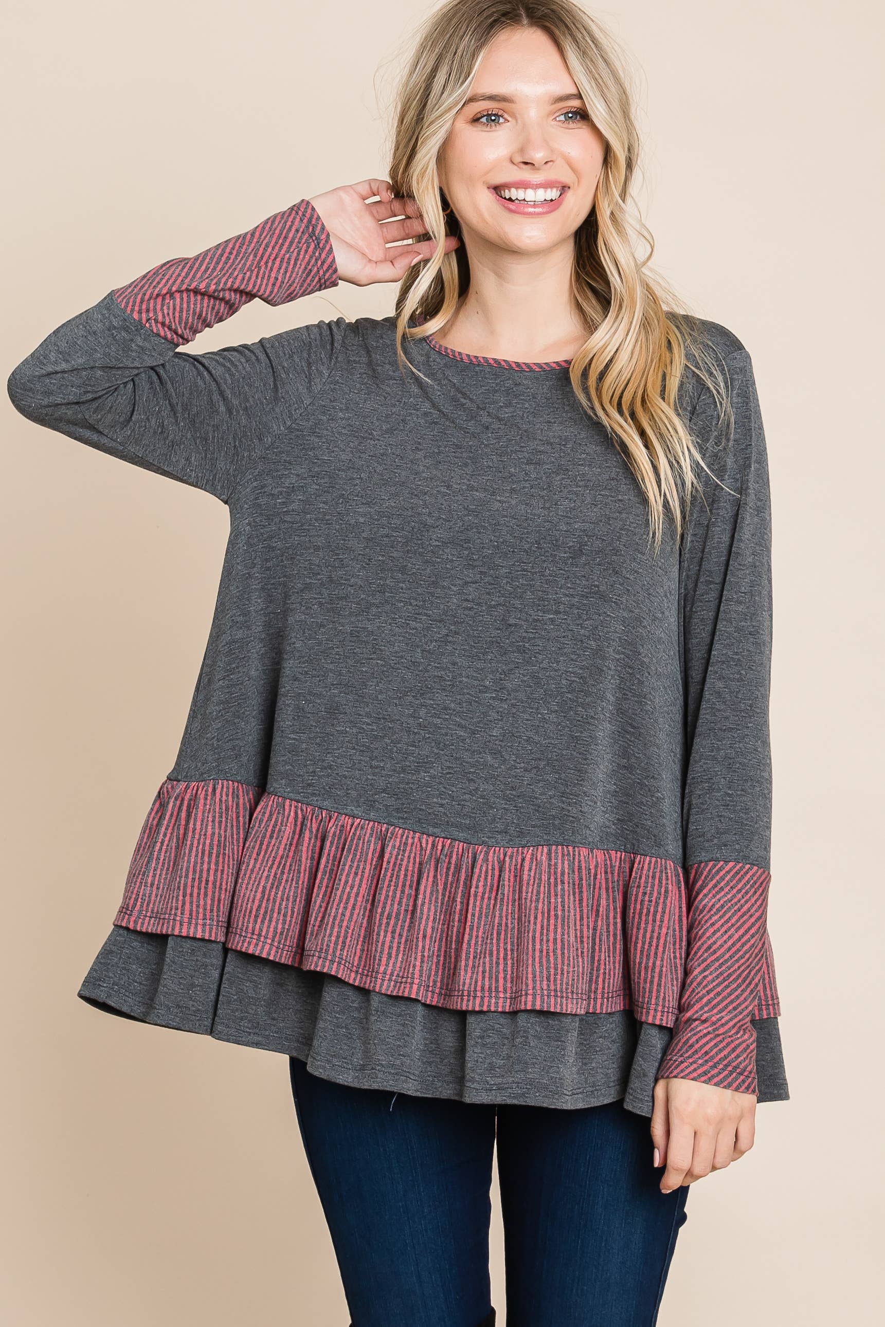 ETK-8635-PL Plus Size Tiered Babydoll Top