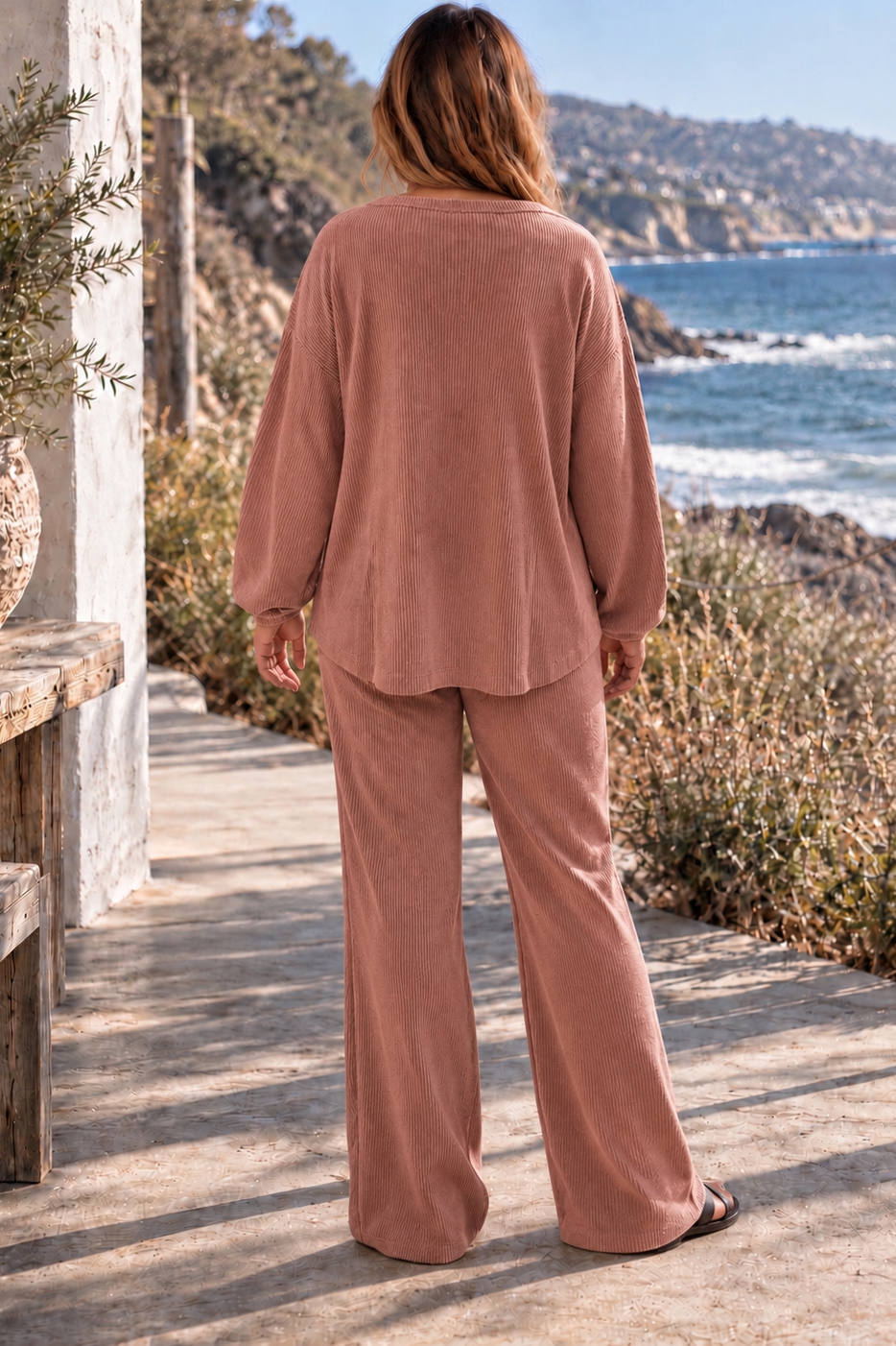 2-Piece V-Neck Long Sleeve Top + Relaxed Pants