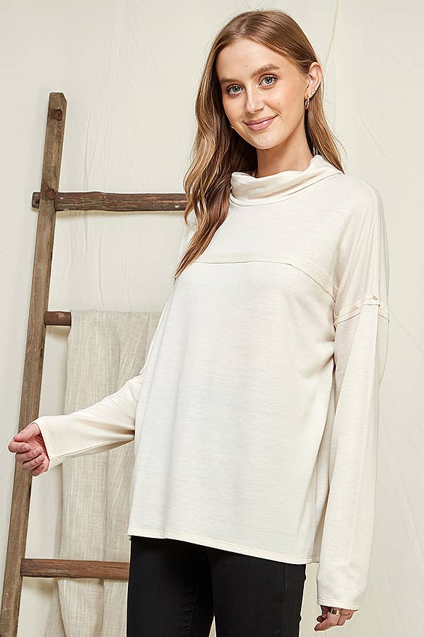 CFT1356L - DRAPE HIGH NECK LOOSE FIT LONG SLEEVE TOP