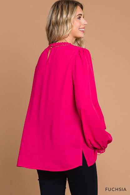 64556W-Women's Soft Ladder Trim Detailed Top