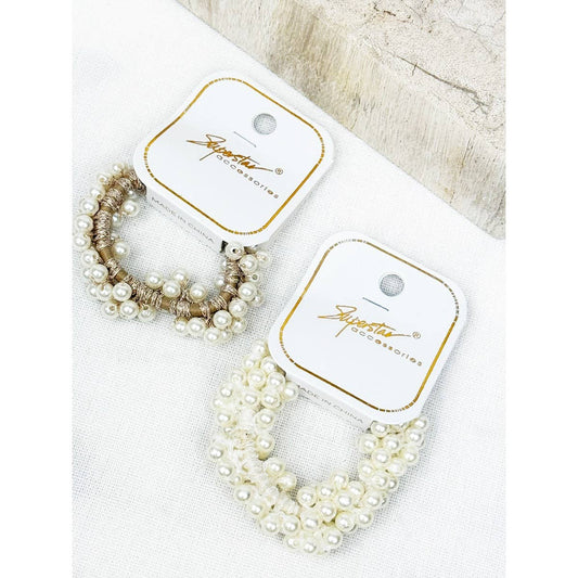 Sparkly Multi Pearl Hair Tie: white pearls