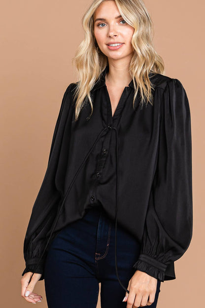 64669W-Soft Satin Button Down Front Shirts