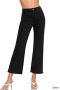 `Acid Wash High Waist Frayed Hem Bootcut Denim Pants Zenana