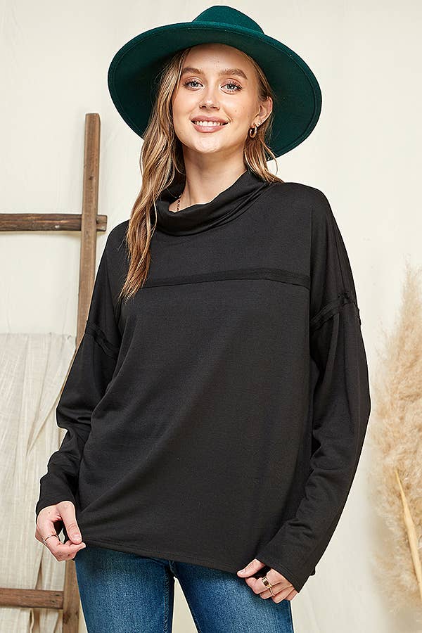 CFT1356L - DRAPE HIGH NECK LOOSE FIT LONG SLEEVE TOP